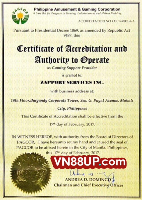 VN88 được cấp phép hoạt động bởi PAGCOR Philippines